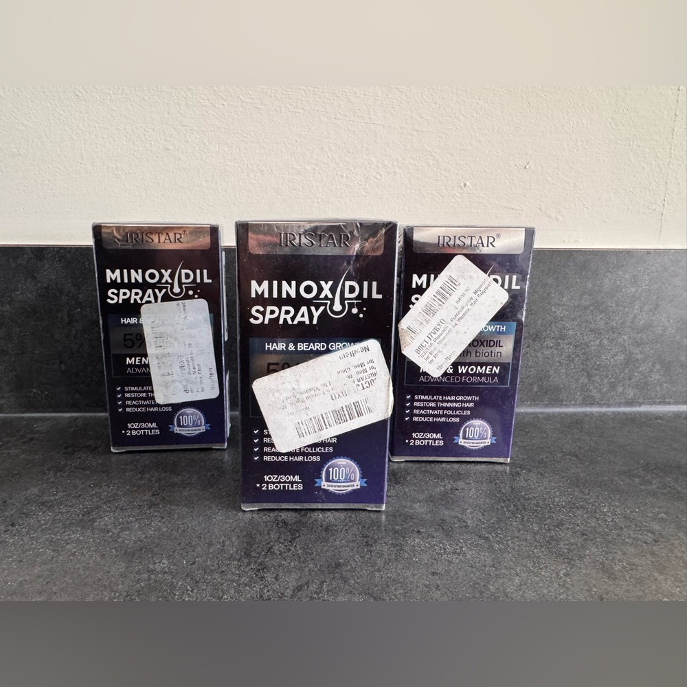 Lot of 3 IRISTAR Minoxidil 5% Hair Growth Spray Hair & Beard 2 Bottles Each